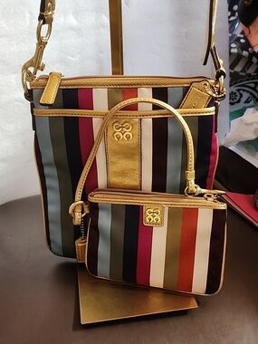 Coach Legacy 2 Pc Set Crossbody & Wristlet w/ Gold Trim and Matching Tags EUC